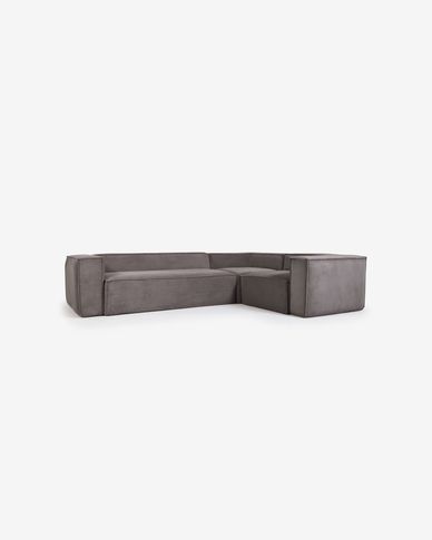 Blok 4 seater corner sofa in grey corduroy, 320 x 230 cm
