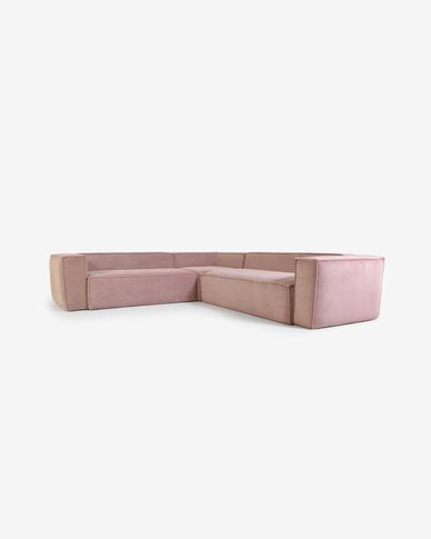 Blok 4 seater corner sofa in pink corduroy, 290 x 290 cm