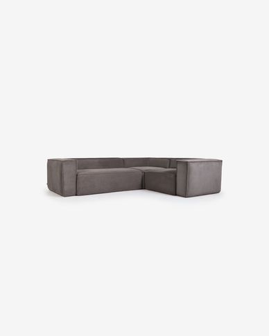 Blok 3 seater corner sofa in grey wide seam corduroy, 290 x 230 cm