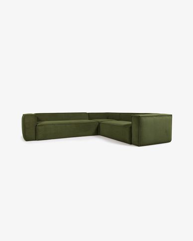 Blok 5 seater corner sofa in green wide seam corduroy, 320 x 290 cm