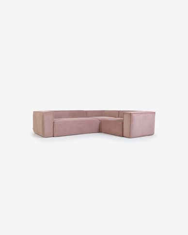 Blok 3 seater corner sofa in pink wide seam corduroy, 290 x 230 cm