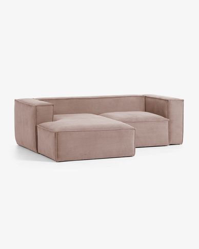 Blok 2 seater sofa with left hand chaise longue in pink wide seam corduroy, 240 cm