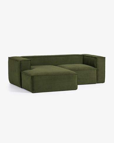 Blok 2 seater sofa with left hand chaise longue in green wide seam corduroy, 240 cm