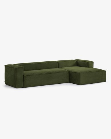 Blok 4 seater sofa with right hand chaise longue in green wide seam corduroy, 330 cm