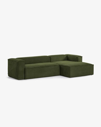 Blok 3 seater sofa with right hand chaise longue in green wide seam corduroy, 300 cm