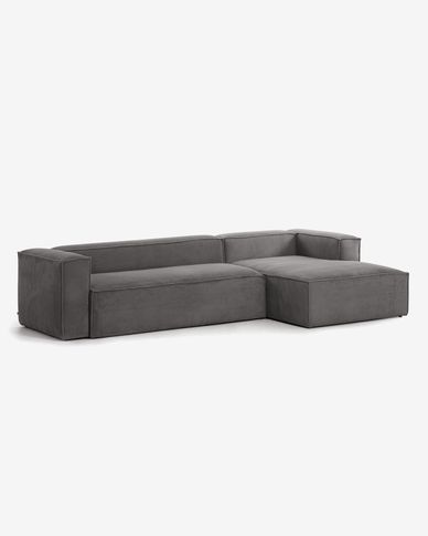 Blok 4 seater sofa with right hand chaise longue in grey wide seam corduroy, 330 cm