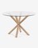Full Argo round glass table with steel legs with wood-effect finish Ø 119 cm