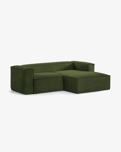Blok 2 seater sofa with right hand chaise longue in green wide seam corduroy, 240 cm