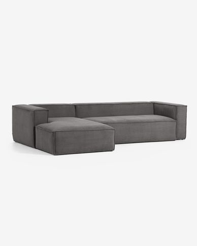 Blok 3 seater sofa with left hand chaise longue in grey wide seam corduroy, 300 cm