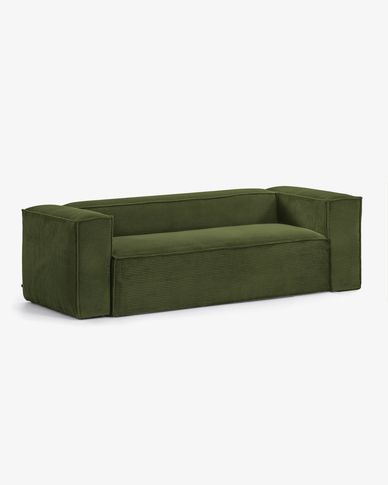 Blok 2 seater sofa in green wide seam corduroy, 210 cm