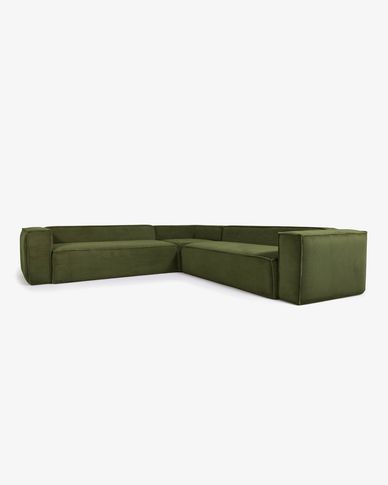 Blok 6 seater corner sofa in green thick corduroy, 320 x 320 cm