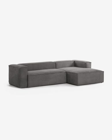 Blok 3 seater sofa with right hand chaise longue in grey wide seam corduroy, 300 cm