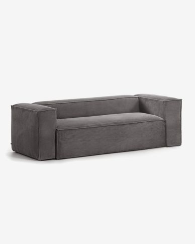 Blok 3 seater sofa in grey wide seam corduroy, 240 cm