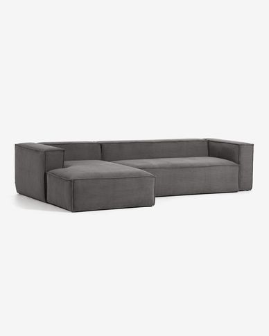 Blok 4 seater sofa with left hand chaise longue in grey wide seam corduroy, 330 cm