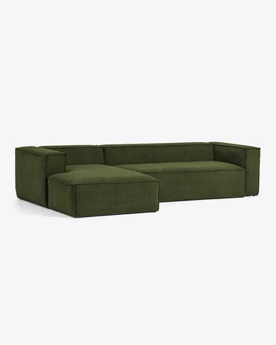 Blok 4 seater sofa with left hand chaise longue in green wide seam corduroy, 330 cm