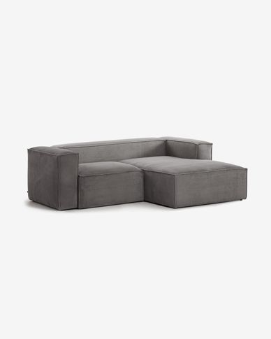 Blok 2 seater sofa with right hand chaise longue in grey wide seam corduroy, 240 cm