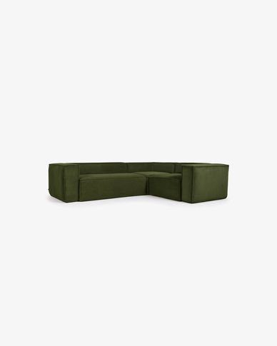 Blok 3 seater corner sofa in green wide seam corduroy, 290 x 230 cm