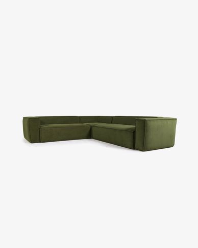 Blok 4 seater corner sofa in green thick corduroy, 290 x 290 cm