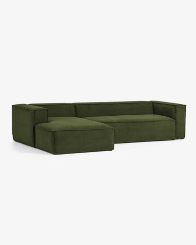 Blok 3 seater sofa with left hand chaise longue in green wide seam corduroy, 300 cm