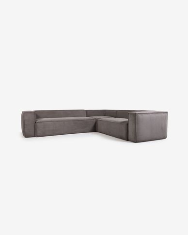 Blok 5 seater corner sofa in grey wide seam corduroy, 320 x 290 cm