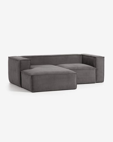 Blok 2 seater sofa with left hand chaise longue in grey wide seam corduroy, 240 cm