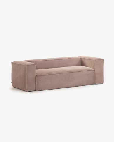 Blok 2 seater sofa in pink wide seam corduroy, 210 cm